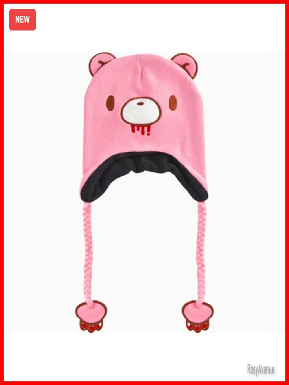 Gloomy Bear Beanie Hat with 3D Ears and Tassels Winter Knit Cap